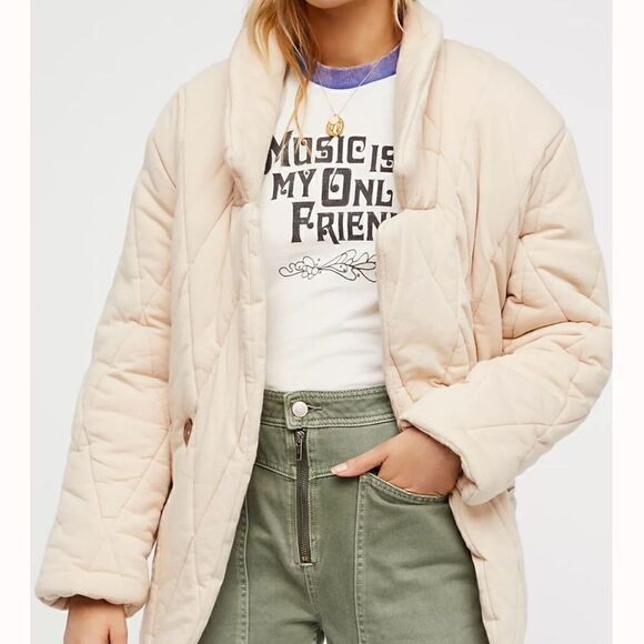 Free People Tawny Pillow Quilted Jacket Coat Cream Puffy Boyfriend sz M Medium - Picture 1 of 10